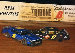 (6-25-11) Jamie Whitt (No. 1) - Chuck Johnson (No. 17) - Hobby Stock Action