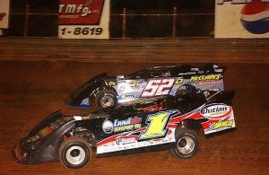 (8-6-11) Vic Hill (No. 1) - Mark Douglas (No. 52) Super Late Model