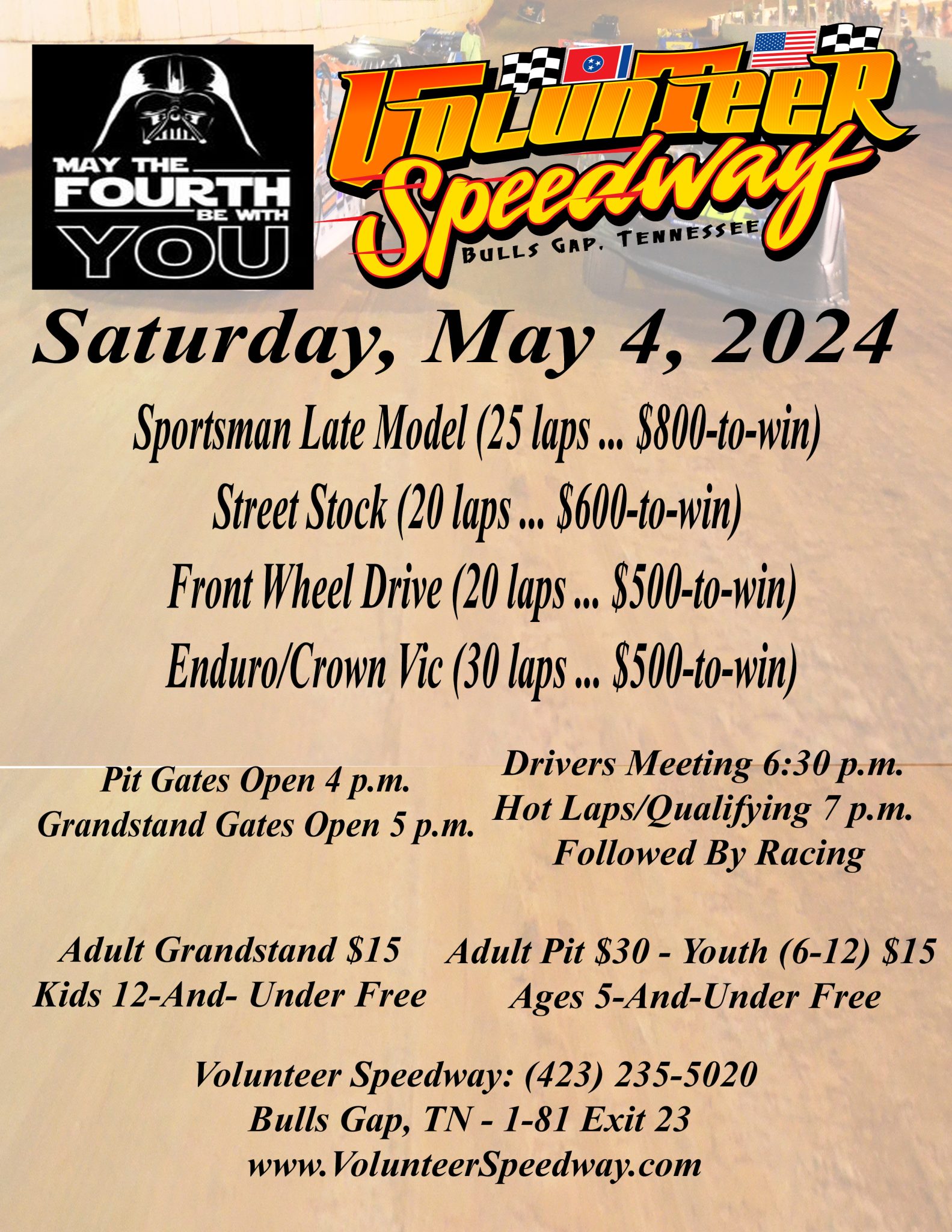 Racing scheduled SATURDAY, MAY 4 at Volunteer Speedway « Volunteer Speedway